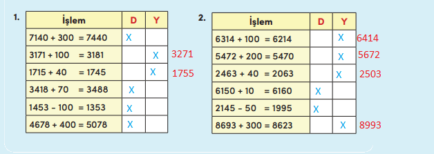 4. Sınıf Matematik Ders Kitabı Sayfa 52 Cevapları MEB Yayınları