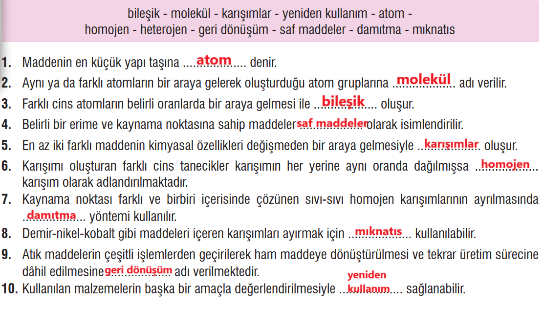 7. Sınıf Fen Bilimleri Ders Kitabı Sayfa 139 Cevapları MEB Yayınları